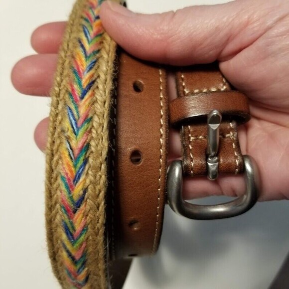 Women's Vintage Leather and Jute Bohemian Colorful Belt Sz M Western Boho - Picture 3 of 12